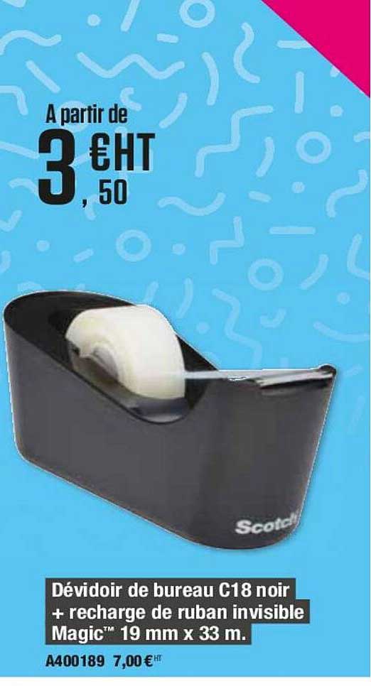 dévidoir de bureau c18 noir + recharge de ruban invisible magic 19mm x 33 m