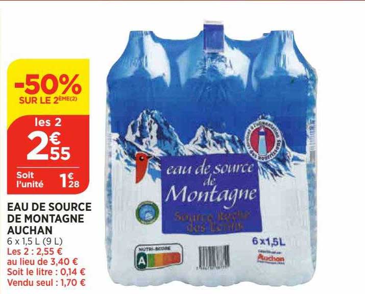 Eau De Source De Montagne Auchan -50% Sur Le 2ème