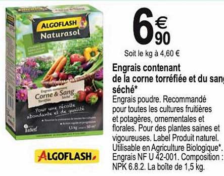 engrais contenant de la corne torréfiée et du sand séché