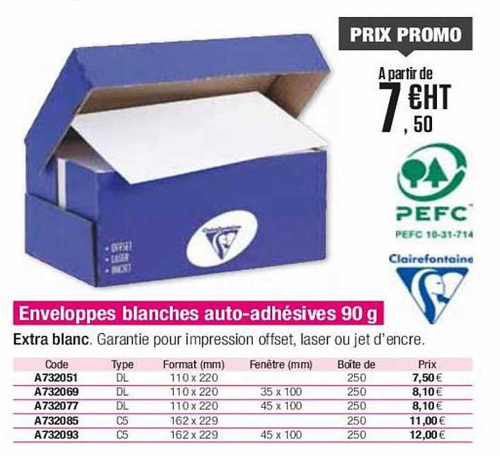 enveloppes blanches auto-adhésives 90g
