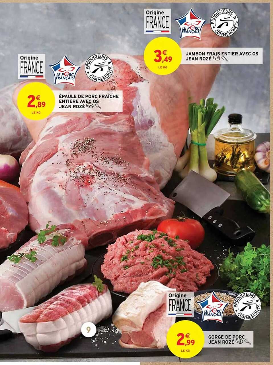 épaule de porc fraîche entière avec os jean rozé, jambon frais entier avec os jean rozé, gorge de porc jean rozé