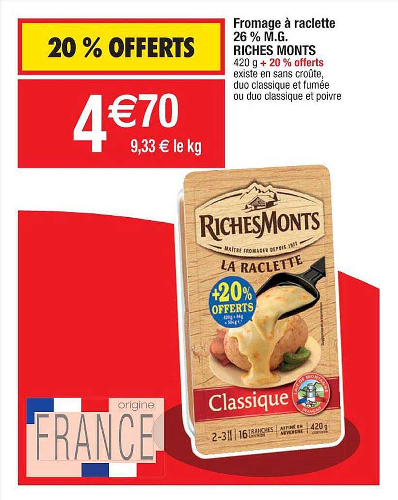 fromage à raclette 26% m.g. riches monts