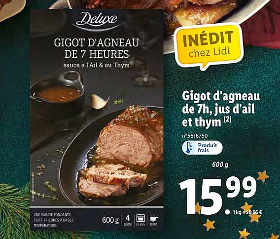 Gigot D'agneau De 7h, Jus D'ail Et Thym Deluxe