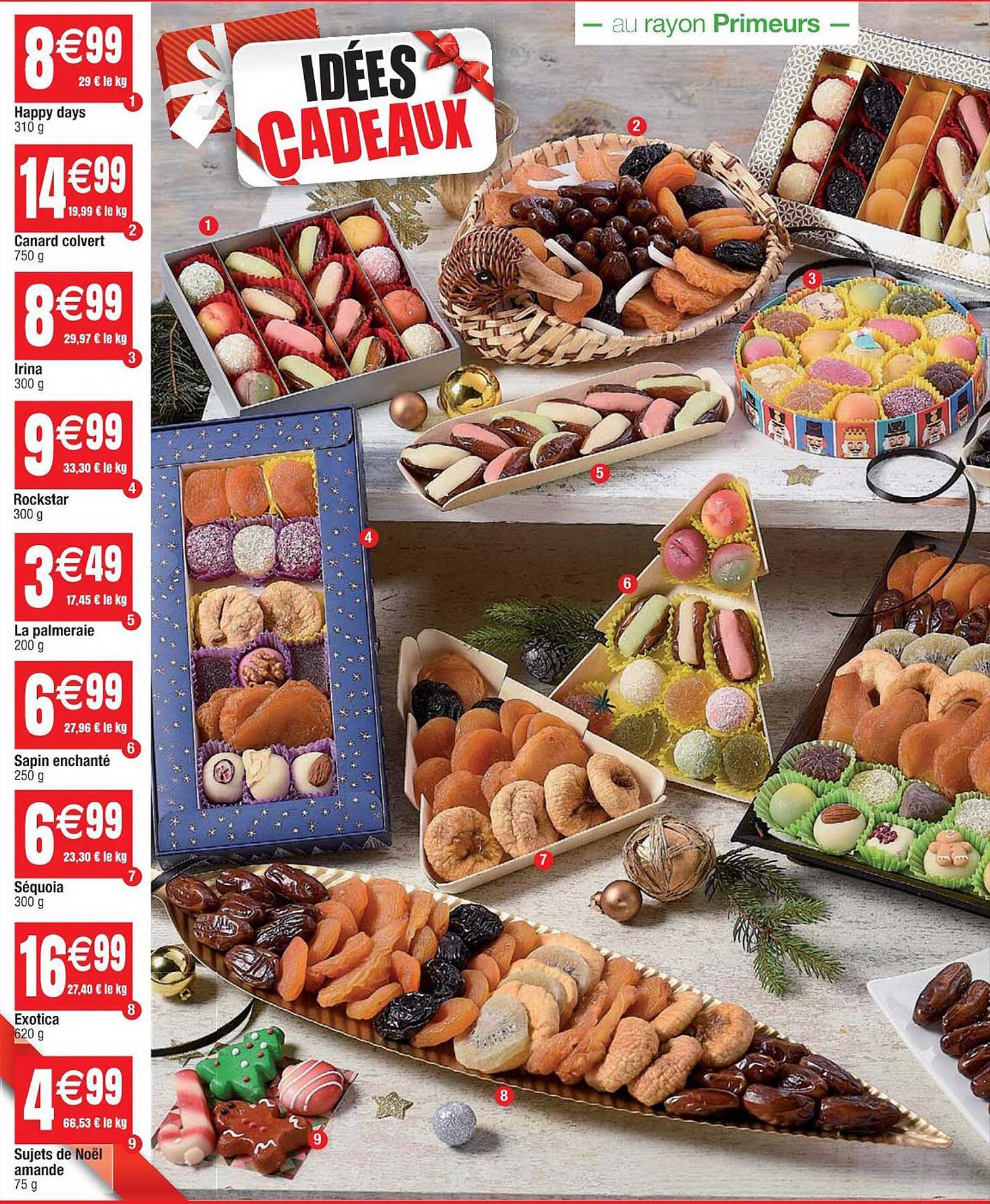 happy days, canard colvert, irina, rockstar, la palmeraie, sapin enchanté, sequoia, exotica, sujets de noël amande