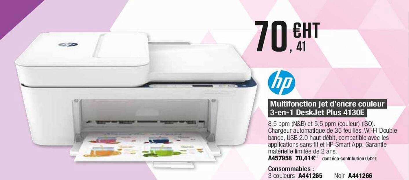 hp multifonction jet d'encre couleur 3-en-1 deskjet plus 4130e