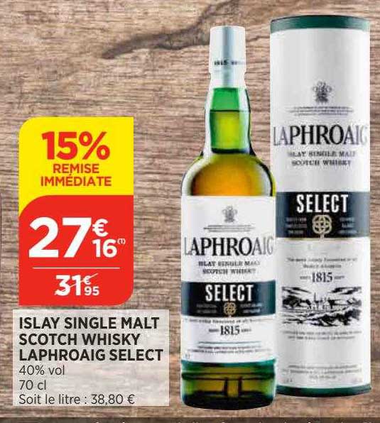 islay single malt scotch whisky laphroaig select 15% remise immédiate