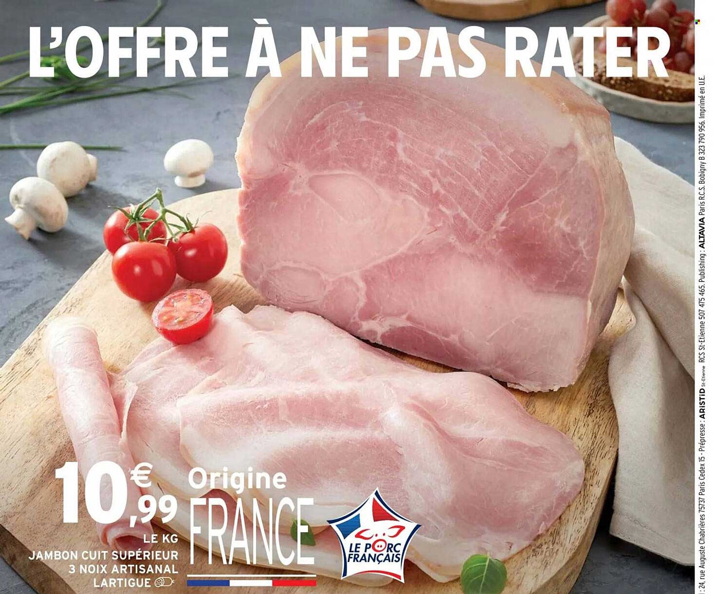jambon cuit supérieur 3 noix artisanal lartigue