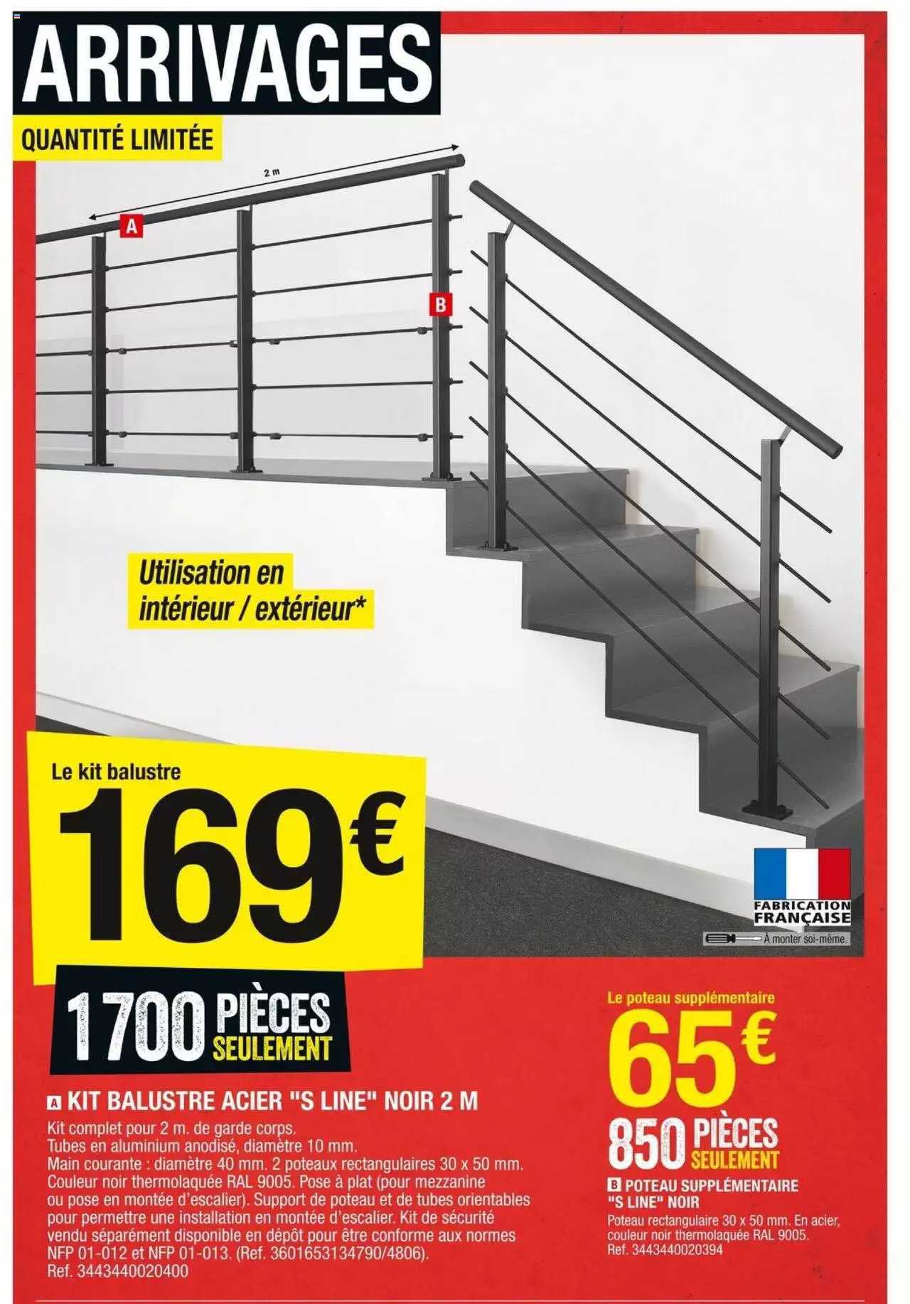 kit balustre acier "s line" noir 2 m