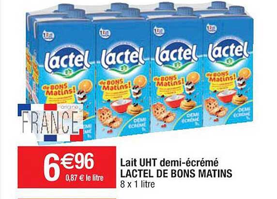 lait uht demi-écrémé lactel de bons matins