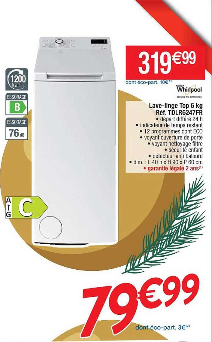 lave-linge top 6 kg whirlpool