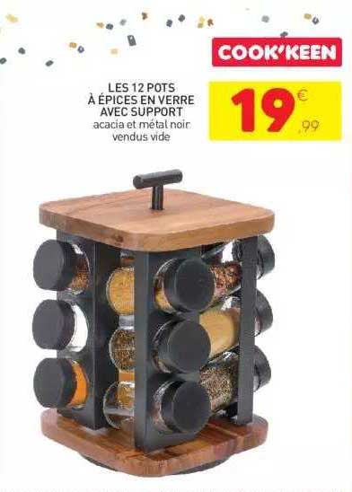 les 12 pots à épices en verre avec support cook'keen