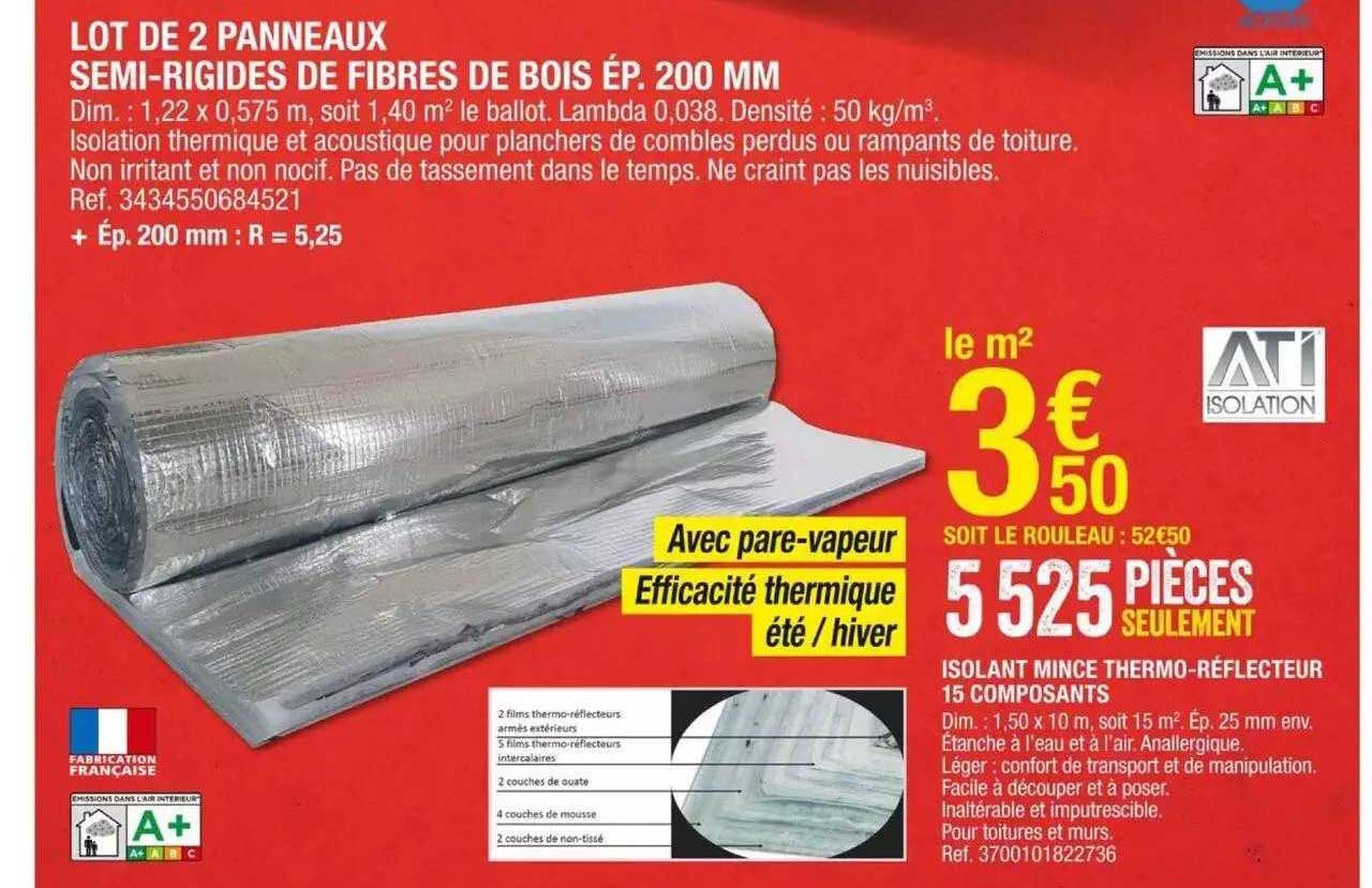lot de 2 panneaux semi-rigides de fibres de bois ép. 200 mm, isolant mince thermo-réflecteur 15 composants