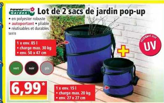 lot de 2 sacs de jardin pop-up powertec garden