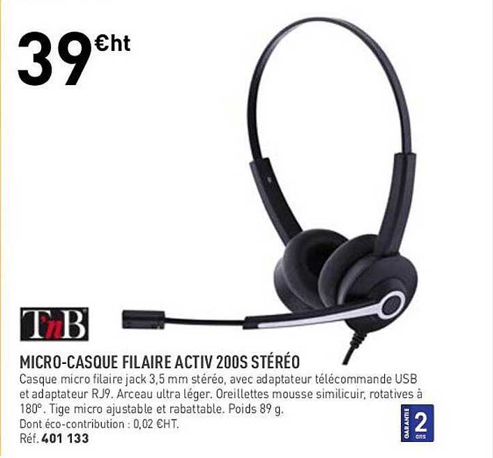 micro-casque filaire activ 200s stéréo t'nb