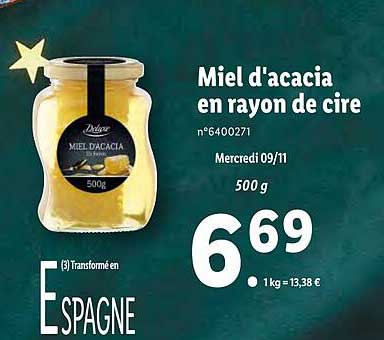 miel d'acacia en rayon de cire deluxe