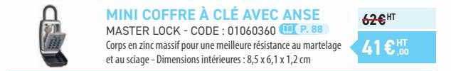 mini coffre à clé avec anse master lock