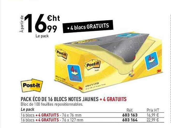 pack éco de 16 blocs notes jaunes post-it