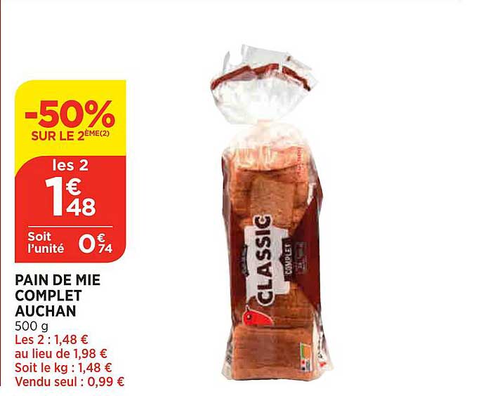 Pain De Mie Complet Auchan -50% Sur Le 2ème