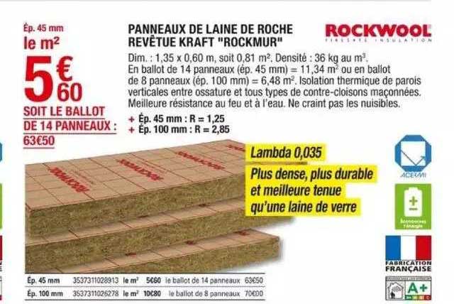 Panneaux De Laine De Roche Revêtu Kraft "rockmur" Rockwool