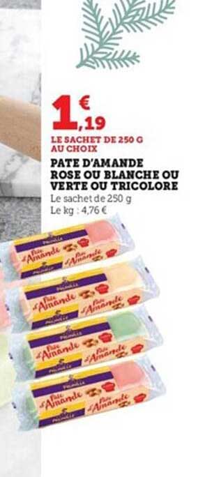 pâte d'amande rose ou blanche ou verte ou tricolore