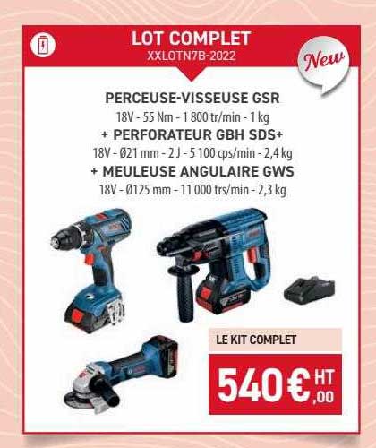 perceuse-visseuse gsr + perforateur gbh sds+ + meuleuse angulaire gws bosch