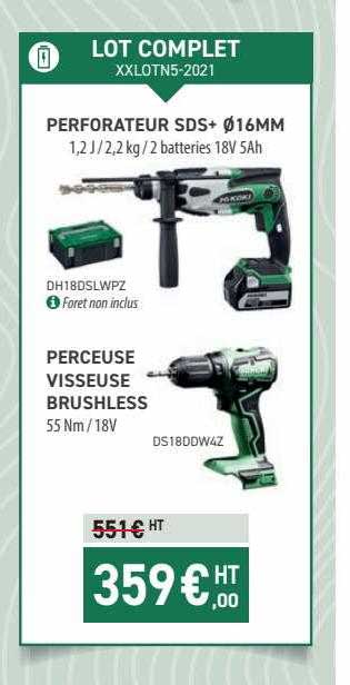 perforateur sds+ ø 16 mm + perceuse visseuse brushless hikoki