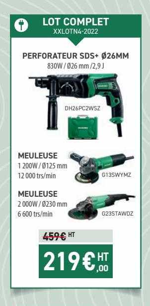 perforateur sds+ ø26 mm + meuleuse hikoki