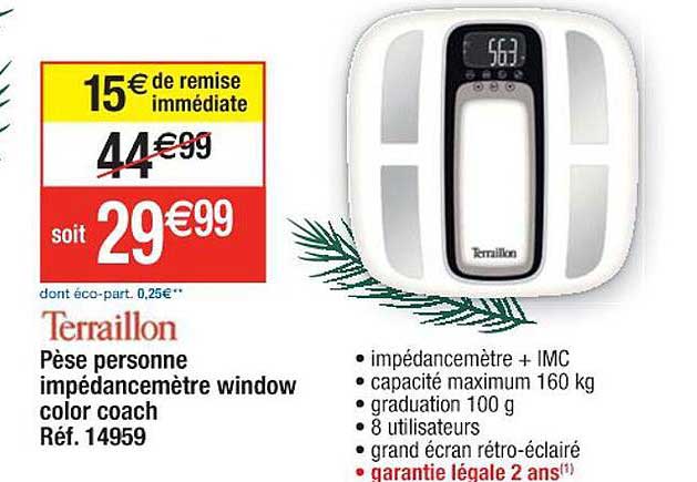 pèse personne impédancemètre window color coach terraillon