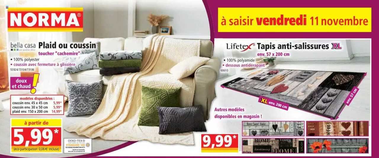 plaid ou coussin toucher "cachemire" bella casa, tapis anti-salissures xl lifetex