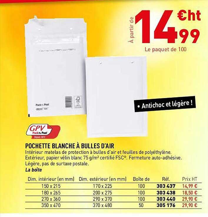 pochette blanche à bulles d'air gpv