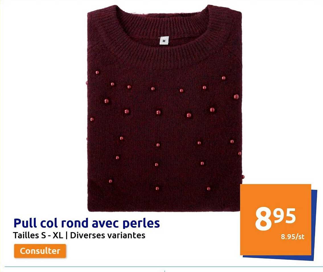 pull col rond avec perles