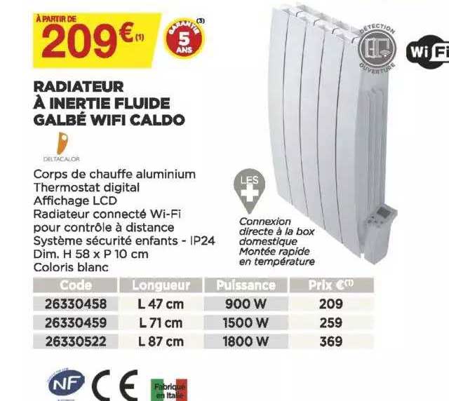 radiateur à inertie fluide galbé wifi caldo