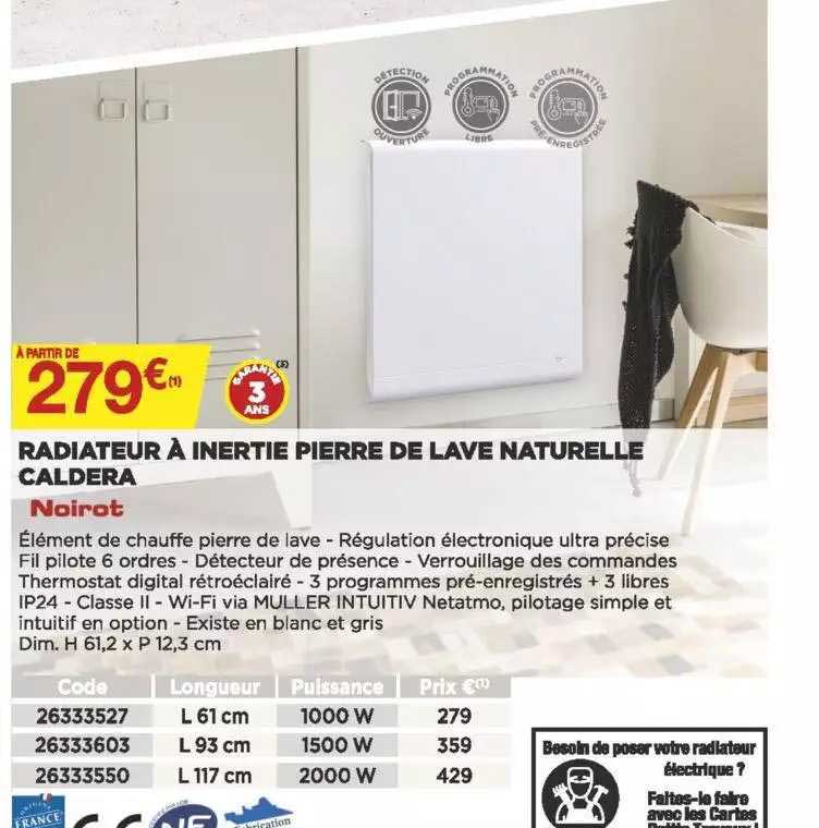 radiateur à inertie pierre de lave naturelle caldera