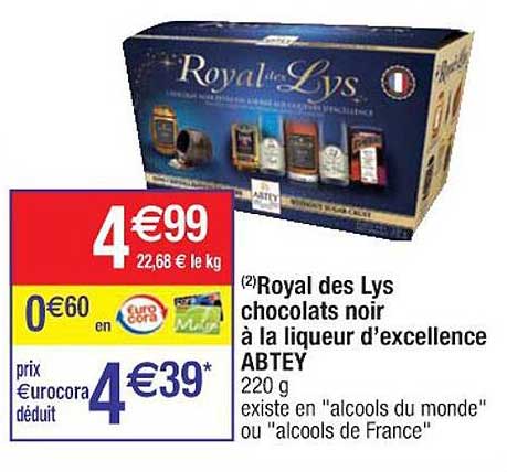 royal des lys chocolats noir à la liqueur d'excellence abtey