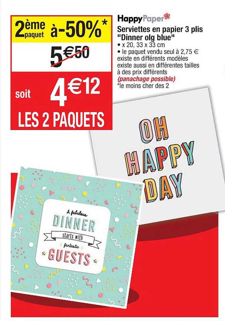 serviettes en papier 3 plis "dinner olg blue" happy paper