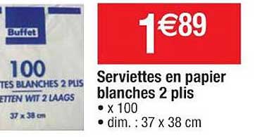 serviettes en papier blanches 2 plis buffet