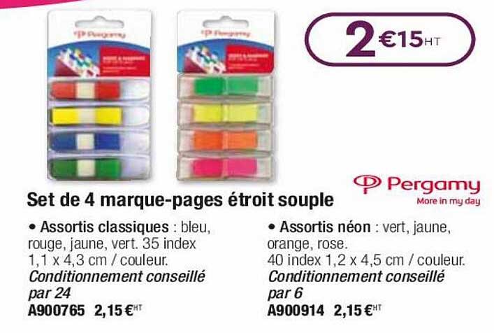 set de 4 marque-pages étroit souple pergamy
