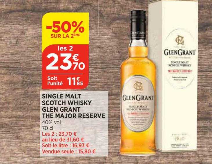 single malt scotch whisky glen grant the major réserve -50% desc.