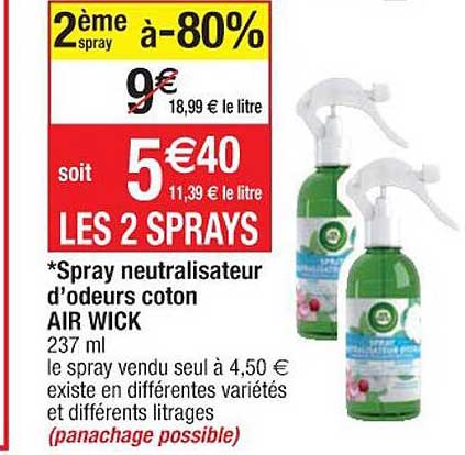 spray netralisateur d'odeurs coton air wick