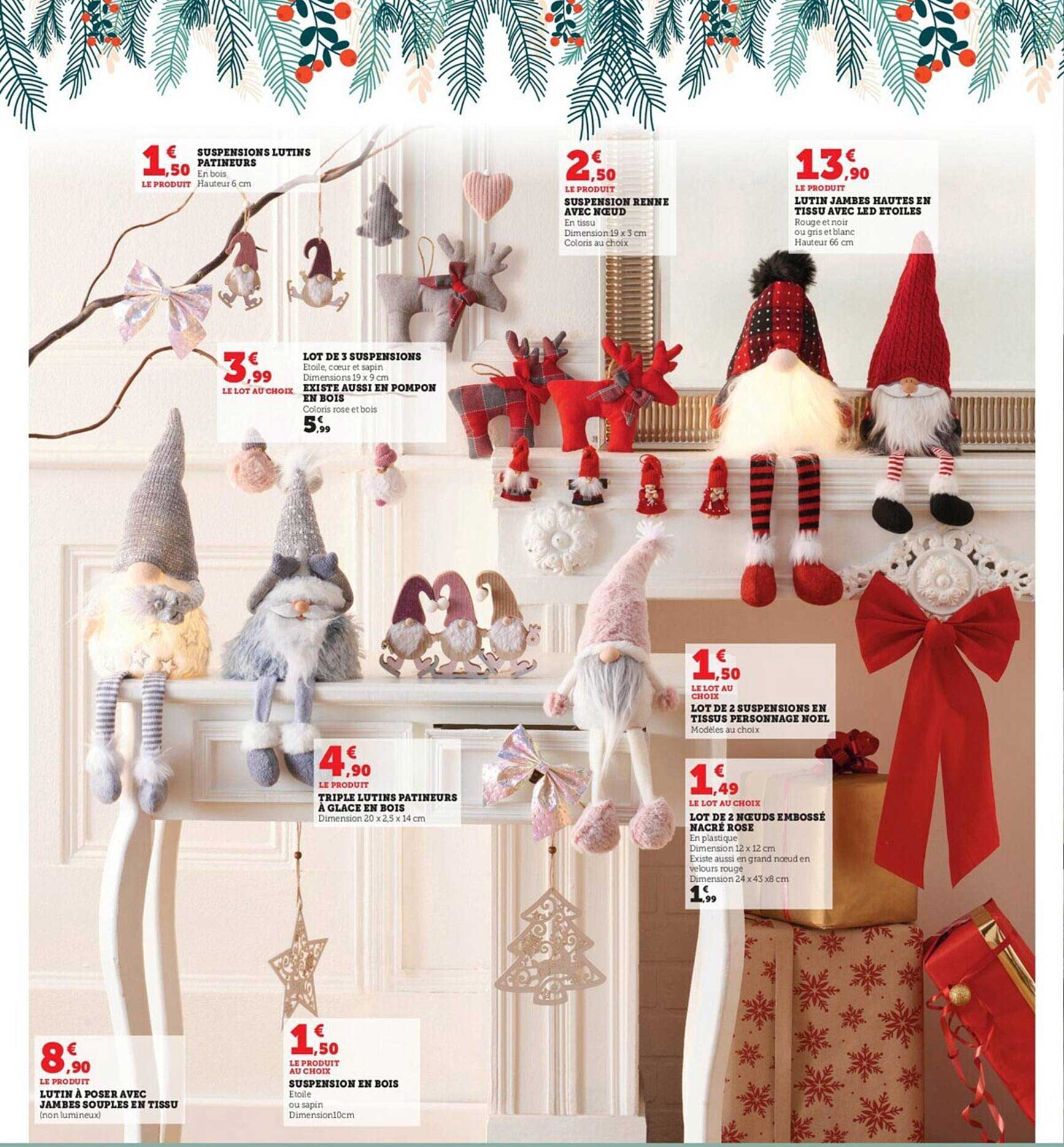 suspensions lutins patineurs, suspension renne avec noeud, lutin jambes hautes en tissu avec led étoiles, lot de 3 suspensions existe aussi en pompon en bois, lot de 2 suspensions en tissus