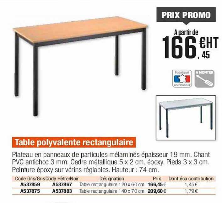 table polyvalente rectangulaire
