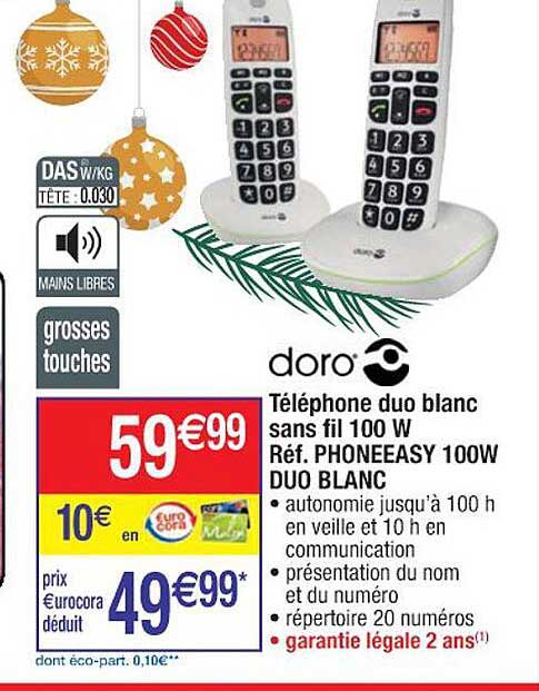 téléphone duo blanc sans fil 100w doro