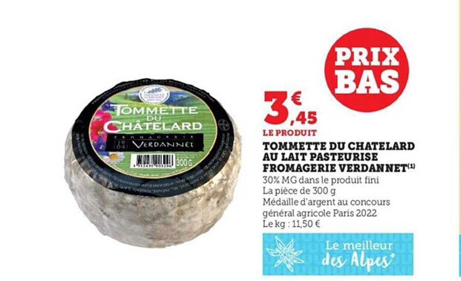tommette du Châtelard au lait pasteurisé fromagerie verdannet
