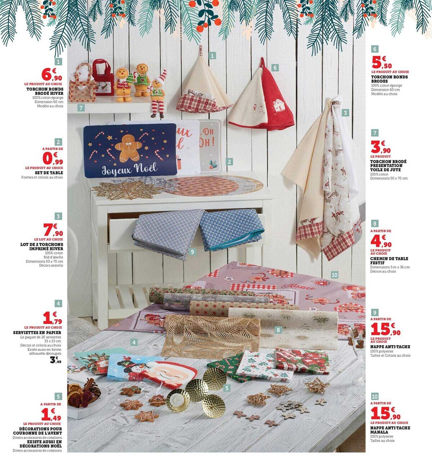 torchon ronds brodé hiver, set de table, lot de 2 torchons imprimé hiver, serviettes en papier, décorations pour couronne de l'avent existe aussi en décorations noël,  torchon ronds brodés