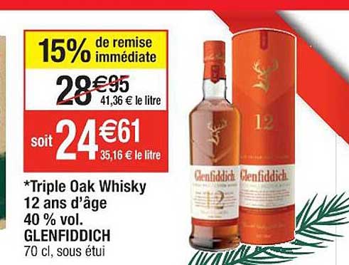 triple oak whisky 12 ans d'âge 40% vol. glenfiddich