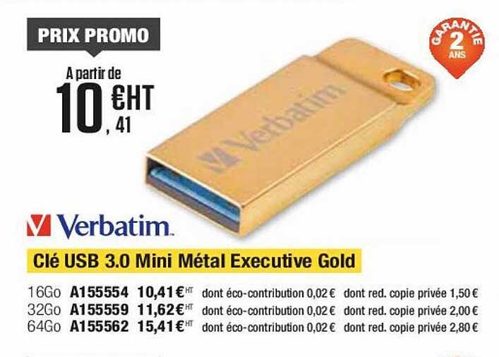 verbatim clé usb 3.0 mini métal executive gold