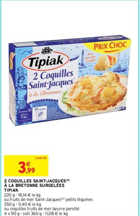 2 Coquilles Saint-jacques à La Bretonne Surgelées Tipiak