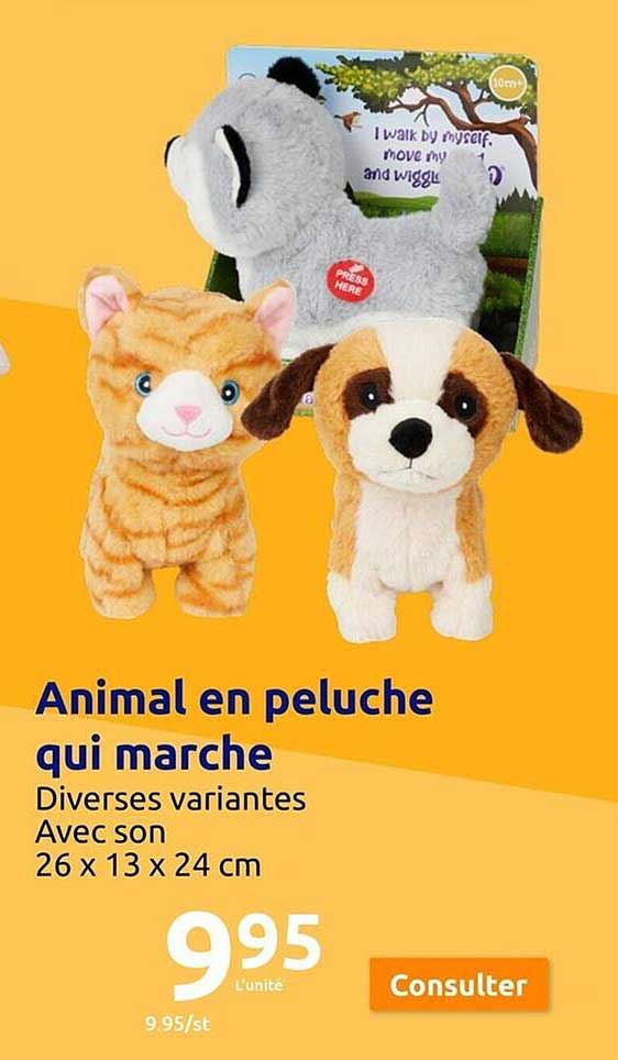 animal en peluche qui marche