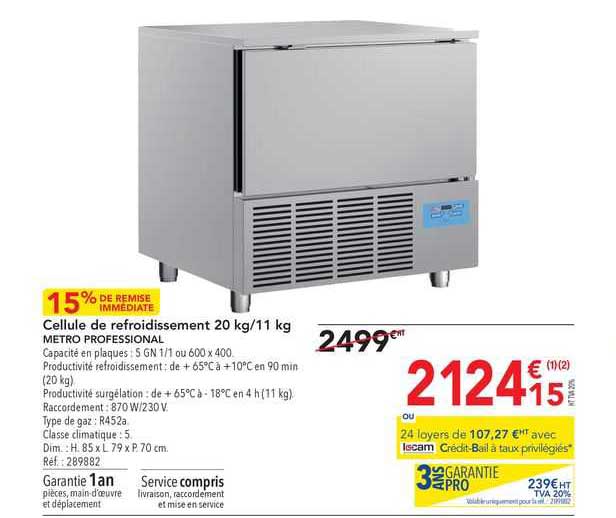 cellule de refroidissement 20 kg/11 kg métro professional