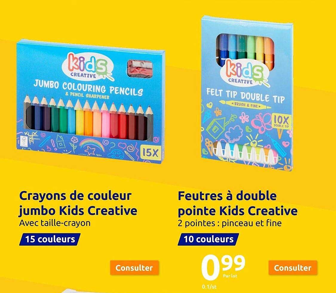 Crayons De Couleur Jumbo Kids Créative, Feutres à Double Pointe Kids Créative